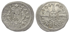 Montfort. Anton III. (1693 - 1733).

 Kreuzer. 1704.
Vs: Bekröntes Wappen.
Rs: Doppeladler mit Wappen, am Rand Jahreszahl.

14 mm. 0,53 g. 

B...