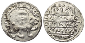Rum-Seldschuken. Kaykhusraw II. (634 - 644 H. / 1236 - 1245).

 Dirham (Silber). 638 H. Siwas.
Vs: Löwe nach rechts, darüber Sonne; Stern im Feld, ...