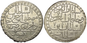 Osmanen. Mustafa III. (1171 - 1187 H. / 1757 - 1774).

 60 Para = 2 Zolota (Silber). 1171 H. / 7. Islambol.
Vs: Name, Münzstätte und Jahr des Regie...