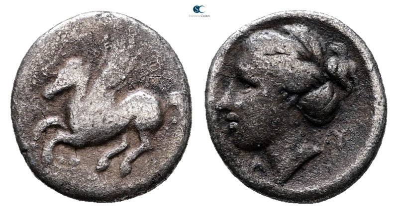 Corinthia. Corinth circa 350-300 BC. 
Drachm AR

15 mm, 2,48 g



Fine