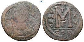 Justinian I AD 527-565. Constantinople. Follis or 40 Nummi Æ