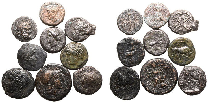 MAGNA GRAECIA. Various Rulers/Cities. 
Bronze 9 x AE Denominations, circa 4th-3...