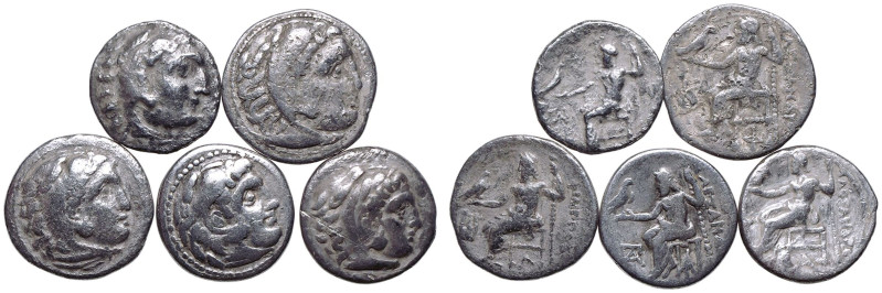 ANCIENT GREECE. Various Rulers. 
Silver 5 x Drachms, late 4th Century BC. Vario...
