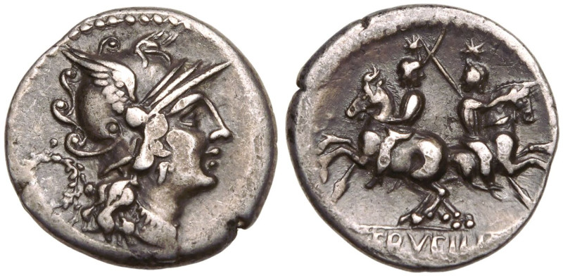 ROMAN REPUBLIC & IMPERATORIAL. C. Servilius M. f.
Silver Denarius, 136 BC. Rome...