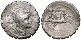 L. Pomponius Cn. f. AR Serrate Denarius