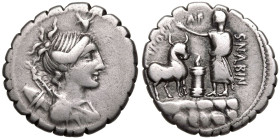 A. Postumius A. f. Sp. n. Albinus AR Serrate Denarius