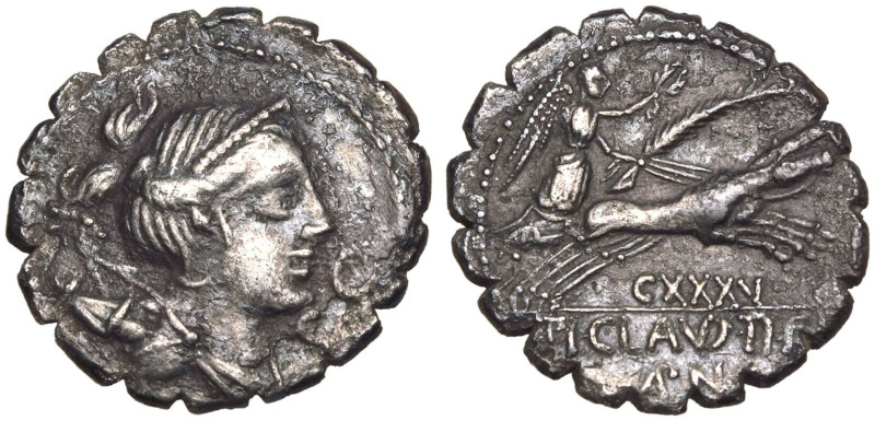 ROMAN REPUBLIC & IMPERATORIAL. Ti. Claudius Ti. f. Ap. n. Nero. 
Silver Serrate...