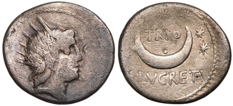ROMAN REPUBLIC & IMPERATORIAL. L. Lucretius Trio. 
Silver Denarius, 74 BC. Rome...