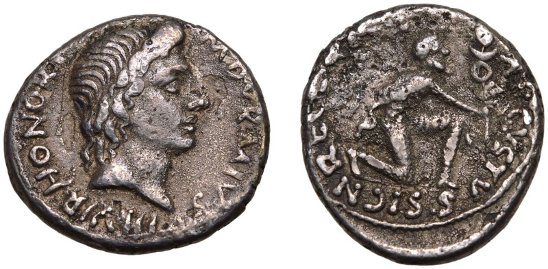 ROMAN EMPIRE. Augustus. 
Silver Denarius, 19-18 BC. Rome. 
M. Durmius, moneyer...