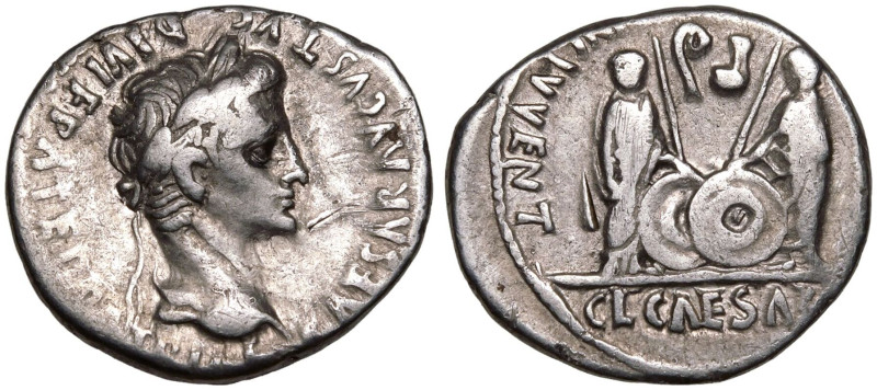 ROMAN EMPIRE. Augustus. 
Silver Denarius, 2 BC - AD 12. Lugdunum. 
Obv: CAESAR...