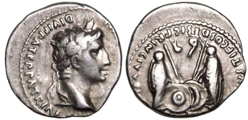 ROMAN EMPIRE. Augustus. 
Silver Denarius, 2 BC - AD 12. Lugdunum. 
Obv: CAESAR...