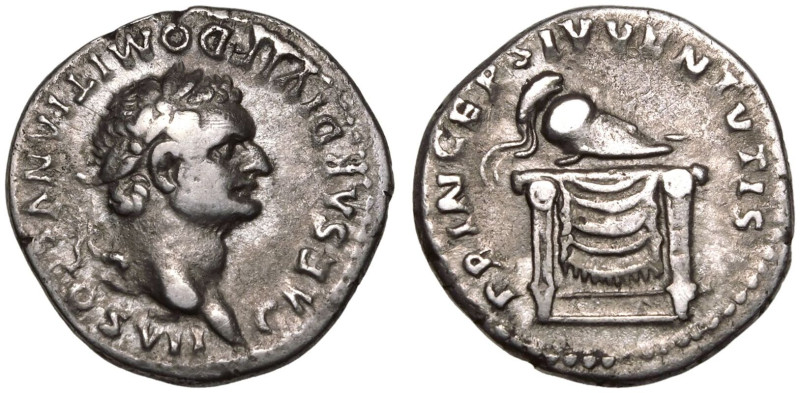 ROMAN EMPIRE. Domitian. 
Silver Denarius, AD 80-81. Rome. 
Obv: CAESAR DIVI F ...