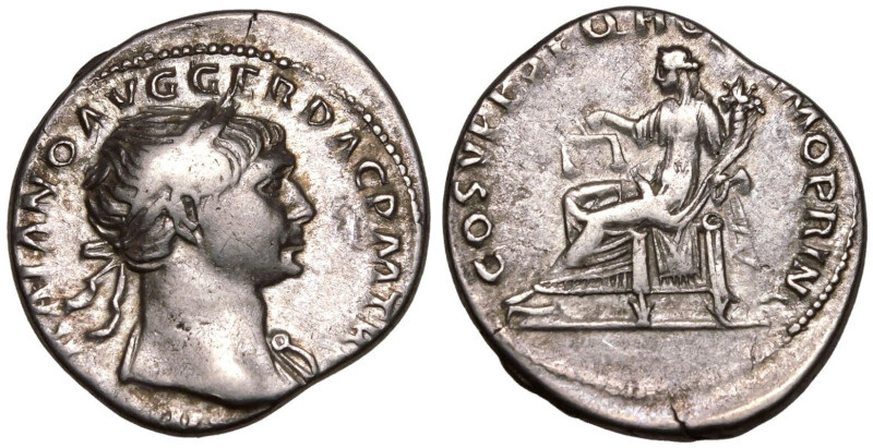 ROMAN EMPIRE. Trajan. 
Silver Denarius, AD 103-111. Rome. 
Obv: IMP TRAIANO AV...