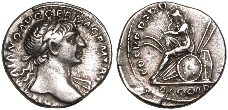 ROMAN EMPIRE. Trajan. 
Silver Denarius, AD 108-109. Rome. 
Obv: IMP TRAIANO AV...