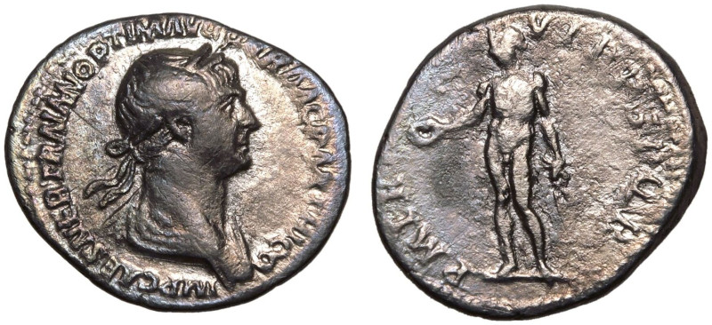 ROMAN EMPIRE. Trajan. 
Silver Denarius, AD 114-116. Rome. 
Obv: IMP CAES NER T...