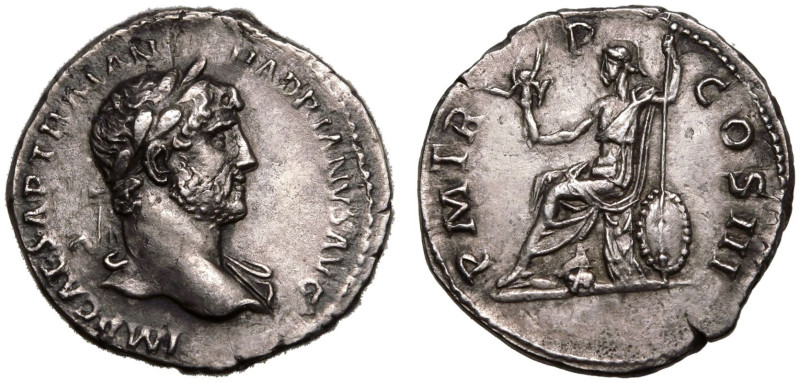 ROMAN EMPIRE. Hadrian. 
Silver Denarius, AD 121-123. Rome. 
Obv: IMP CAESAR TR...