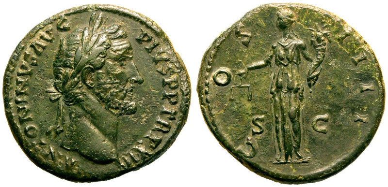 ROMAN EMPIRE. Antoninus Pius. 
Bronze Sestertius, AD 147-148. Rome. 
Obv: ANTO...