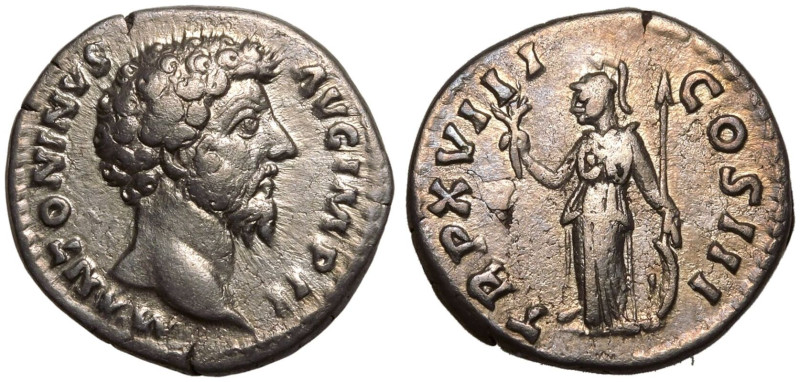 ROMAN EMPIRE. Marcus Aurelius. 
Silver Denarius, AD 163-164. Rome. 
Obv: M ANT...