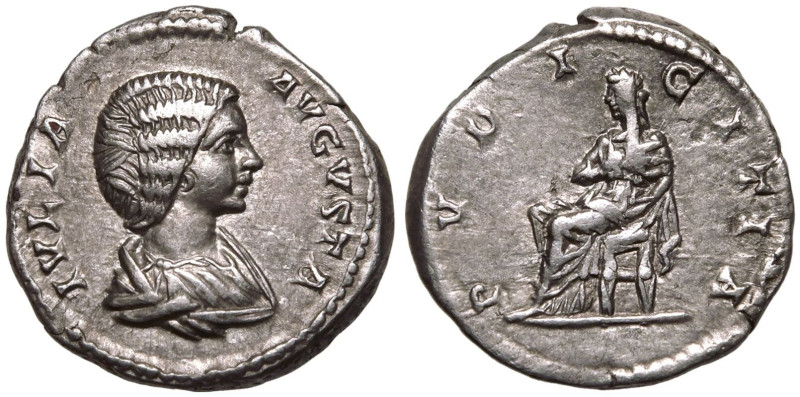 ROMAN EMPIRE. Julia Domna (wife of Septimius Severus). 
Silver Denarius, AD 196...