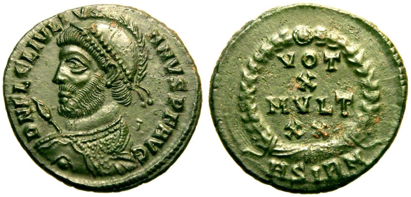ROMAN EMPIRE. Julian II. 
Billon AE20, AD 361-363. Sirmium. 
Obv: D N FL CL IV...