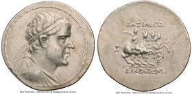 BACTRIAN KINGDOM. Eucratides I the Great (ca. 170-145 BC). AR tetradrachm (34mm, 16.89 gm, 11h). NGC Choice VF 5/5 - 3/5, scratches. Attic standard. B...