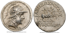 BACTRIAN KINGDOM. Eucratides I the Great (ca. 170-145 BC). AR drachm (20mm, 4.18 gm, 11h). NGC Choice AU 5/5 - 3/5. Attic standard. Bactra and uncerta...