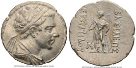 BACTRIAN KINGDOM. Eucratides II (ca. 145-140 BC). AR tetradrachm (30mm, 16.96 gm, 11h). NGC Choice XF 4/5 - 3/5, die shift. Attic standard. Diademed, ...