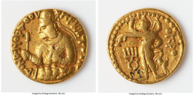 INDIA. Kushan Empire. Huvishka (ca. AD 151-190). AV dinar (19mm, 7.77 gm, 12h). Choice Fine, inked collection number, puncture. Kushan standard. Gandh...