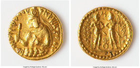 INDIA. Kushan Empire. Huvishka (ca. AD 151-190). AV dinar (19mm, 7.90 gm, 11h). Fine, inked collection number. Kushan standard, Bactria, main mint (pr...