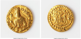 INDIA. Kushan Empire. Huvishka I (ca. AD 151-190). AV quarter-dinar (14mm, 2.00 gm, 12h). Choice Fine, inked collection identifier. Main mint in Bactr...