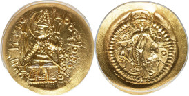 INDIA. Kushano-Sasanian. Vasudeva I (ca. AD 190-230). AV dinar (28mm, 12h). ANACS MS 63. Bactria, late series imitative issues in the name of Vasudeva...