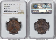 British India. Victoria 1/2 Anna 1862-(m) MS63 Brown NGC, Madras mint, KM468, S&W-4.159. Type A bust, type I reverse. A glossy representative nearing ...