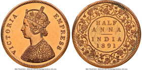 British India. Victoria Proof Restrike 1/2 Anna 1891-(b) PR64 Red NGC, Bombay mint, KM487. Vibrant copper luster shimmers across both sides of this sp...