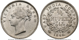 British India. Victoria 1/4 Rupee 1840.(c) MS62 NGC, Calcutta mint, KM453.2, S&W-2.41, Prid-98. Type A/1. 20 Berries. No initial on truncation. A good...