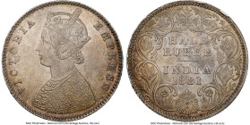 British India. Victoria 1/2 Rupee 1881-C MS64+ NGC, Calcutta mint, KM491, S&W-6.179. A promising minor in a nearly unattainable state of preservation,...