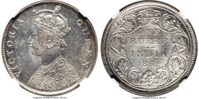 British India. Victoria Rupee 1862-(m) MS63+ NGC, Madras mint, KM473.1. Extraordinarily bright surfaces with pristine purity, especially on the revers...