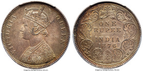 British India. Victoria Rupee 1876-(c) MS63 PCGS, Calcutta mint, KM473.2, S&W-5.18. Type A Bust, Type I Reverse. Boasting wholly natural surfaces with...