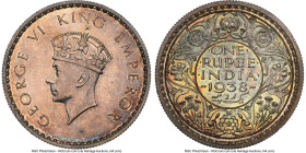 British India. George VI Proof Rupee 1938-(c) PR62 NGC, Calcutta mint, KM554, S&W-9.7. Obverse A/Reverse I variety. An inspiring Proof Rupee from Geor...