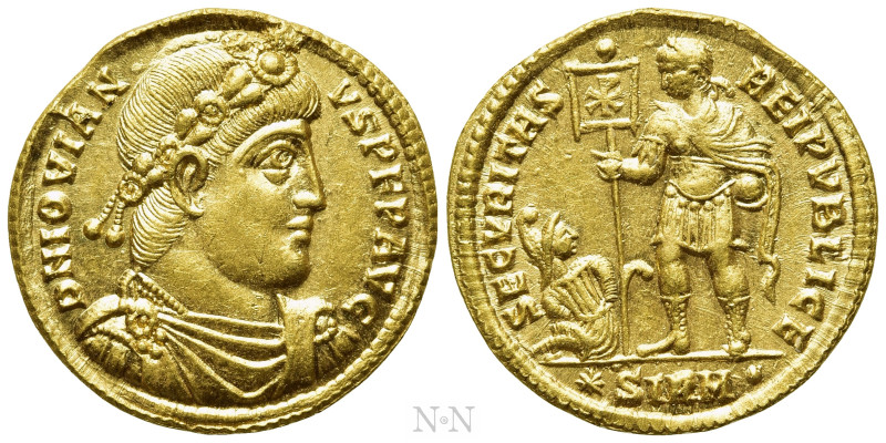 JOVIAN (363-364). GOLD Solidus. Sirmium. 

Obv: D N IOVIANVS P F AVG. 
Rosett...