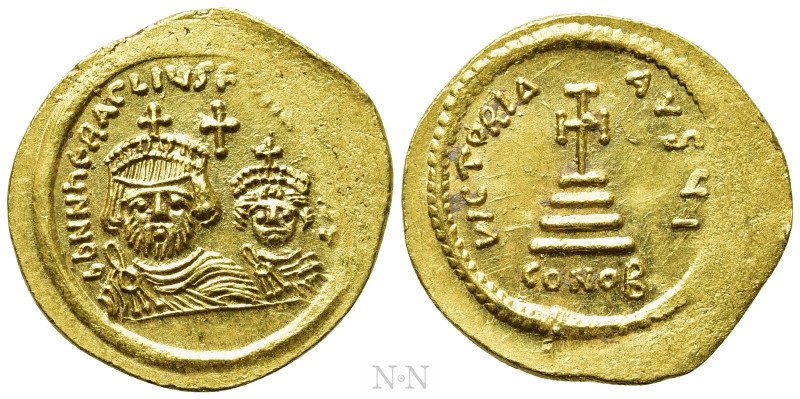 HERACLIUS with HERACLIUS CONSTANTINE (610-641). GOLD Solidus. 'Jerusalem' - Unce...