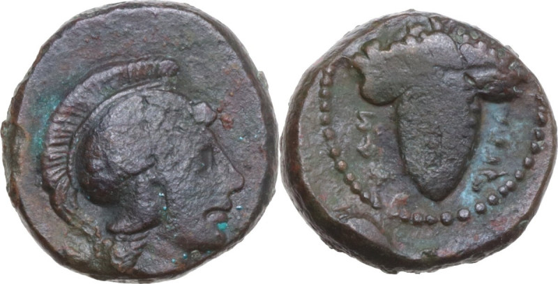 Greek Italy. Northern Apulia, Arpi. AE 15 mm, c. 215-212 BC. Obv. Head of Athena...