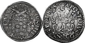 Ancona. Pio IV (1559-1565), Gian Angelo de' Medici. Testone 1563, Mazzeo Mazzei zecchiere. CNI 1/2; M. 46; Berm. 1072. AG. 9.42 g. 30.5 mm. RR. Raro. ...