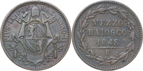 Bologna. Mezzo baiocco 1848 A.II. Pag. (decimali) 256/b. AE. 4.51 g. 23.5 mm. BB.