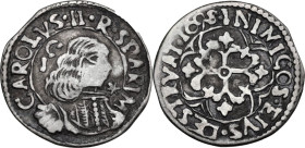 Cagliari. Carlo II di Spagna (1665-1700). Reale 1695. CNI 65; MIR (Piem. Sard. Lig. Cors.) 88/6. AG. 2.18 g. 19 mm. R. qBB.