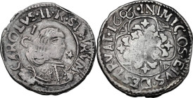 Cagliari. Carlo II di Spagna (1665-1700). Reale 1696. CNI 71; MIR (Piem. Sard. Lig. Cors.) 88/7. AG. 2.19 g. 19.5 mm. Leggera debolezza da conio. BB.