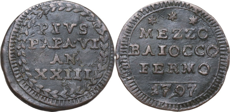 Fermo. Repubblica Romana (1789-1799). Mezzo baiocco 1797 A. XXIII. CNI -; M. -; ...