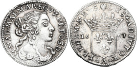 Fosdinovo. Maria Maddalena Centurioni (1663-1669), moglie di Pasquale Malaspina. Luigino 1667. CNI cfr. 3/6 (sole all'inizio della legenda); Camm. 71;...