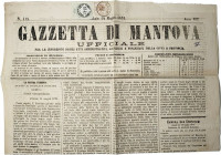 Regno di Italia. Mantova. Gazzetta di Mantova di Sabato 14 Maggio 1870, n. 115, anno VIII. Piegature e piccolo taglio. Affrancato.