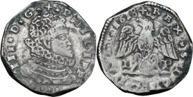 Messina. Filippo III di Spagna (1598-1621). 4 tarì 1618 sigle I P, Giovanni del Pozzo maestro di zecca. Sp. 38/39; MIR (Sicilia) 345/14. AG. 10.43 g. ...