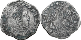 Messina. Filippo IV di Spagna (1621-1665). 4 tarì 1624 sigle I P, Giovanni del Pozzo zecchiere. Sp. 4; MIR (Sicilia) 355/4. AG. 10.52 g. 30.5 mm. BB.